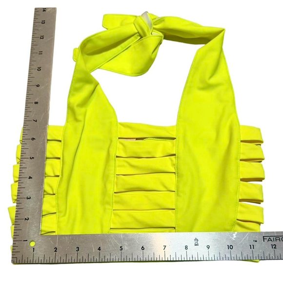 RARE discontinued J Valentine Neon Yellow cage cropped halter tie top - Picture 5 of 7